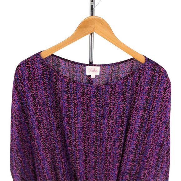 Parker Silk Printed Purple Pink Blouson Smocked Waist Blouse Top - Picture 2 of 12